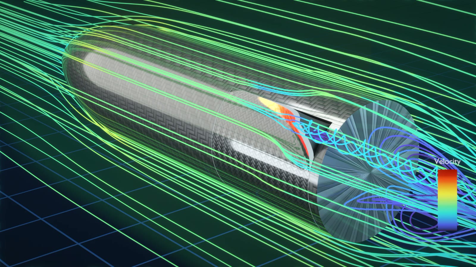 CFD velocity streamlines around the Carbon-Flex body