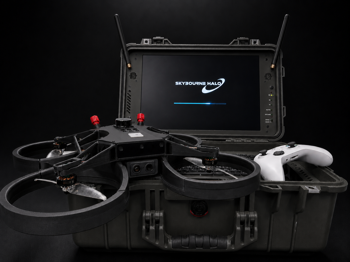 Skybourne aircraft with its portable ground-control station and controller